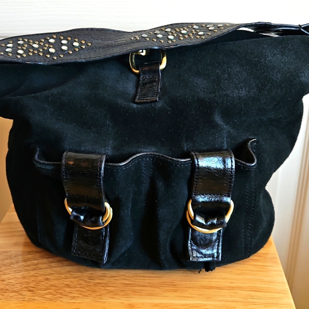 Sabina Of New York Black Suede Bag with Studded Strap